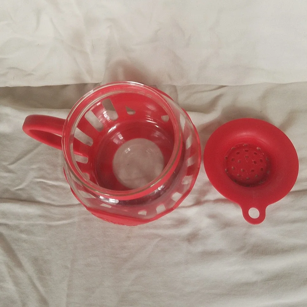 Micro-Pop Microwave Popcorn Popper 1.5 Quart Red Excellent‎ Glass Silicone Lid